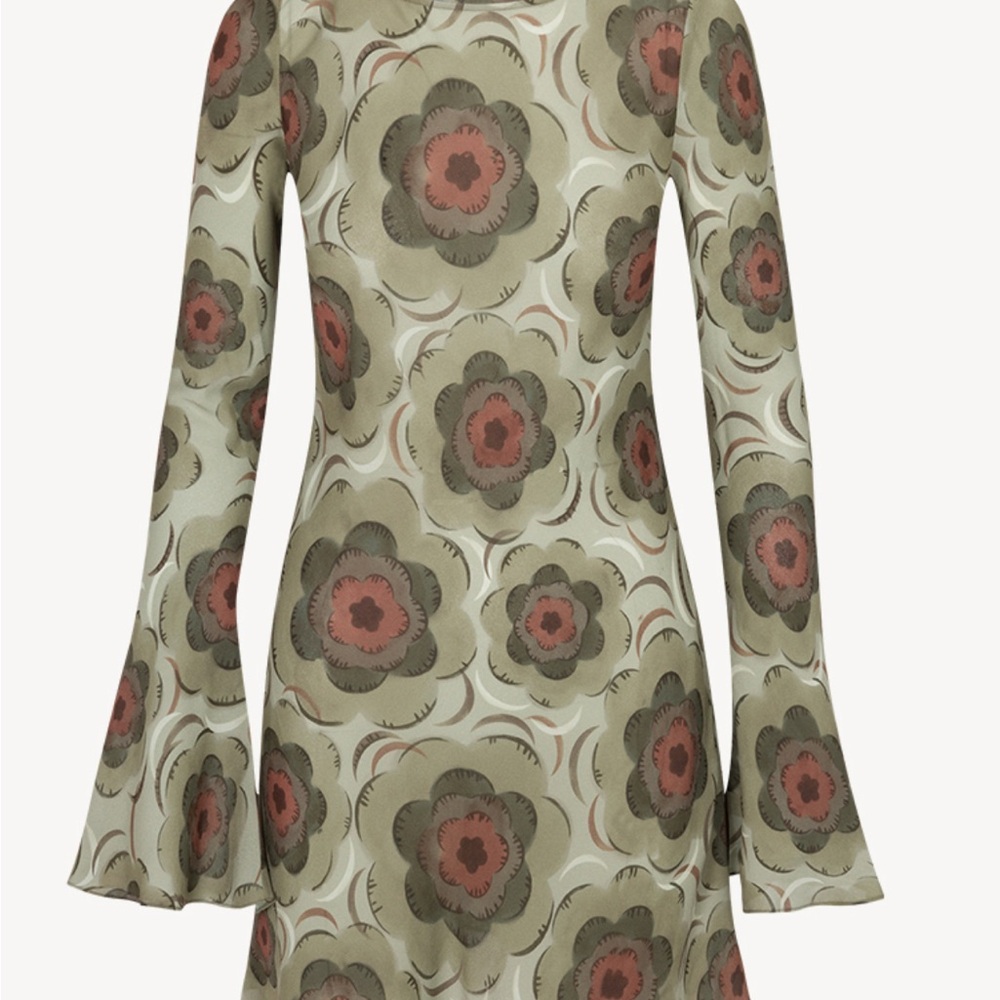 Floral Long Sleeve Dress - Green and Red